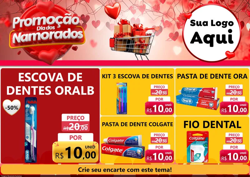 Modelo de Encarte para Encarte A4 Horizontal com o tema Promoção Dia dos Namorados para Higiene Pessoal