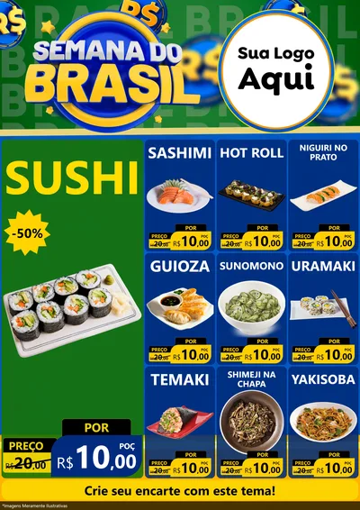 Modelo de Encarte para Encarte A4 Vertical com o tema Semana Do Brasil para Comida japonesa