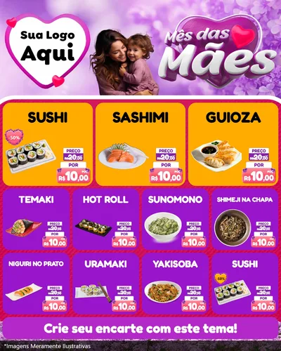 Modelo de Rede Social para Feed Instagram com o tema Mês das Mães para Comida japonesa
