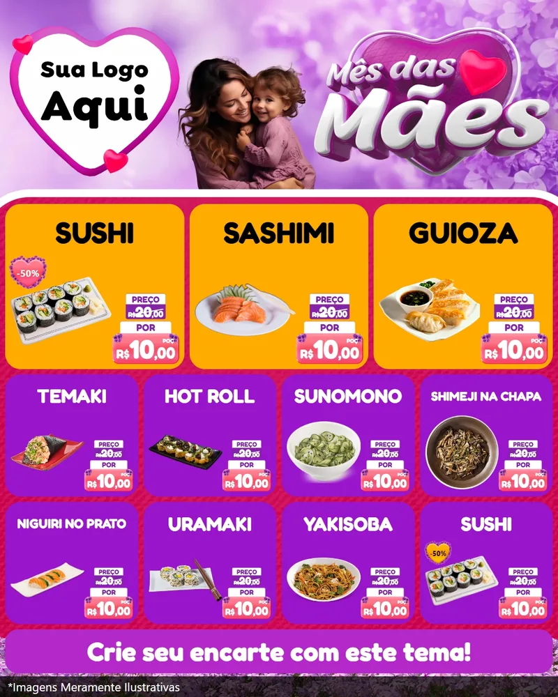Modelo de Rede Social para Feed Instagram com o tema Mês das Mães para Comida japonesa