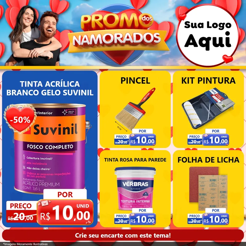 Modelo de Rede Social para Feed Facebook com o tema Promo dos Namorados para Tintas e Ferramentas