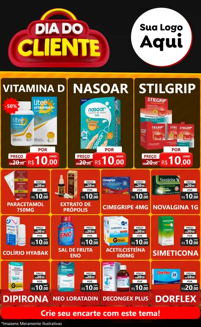 Modelo de Encarte para Encarte Grande com o tema Dia do Cliente para Farmácia