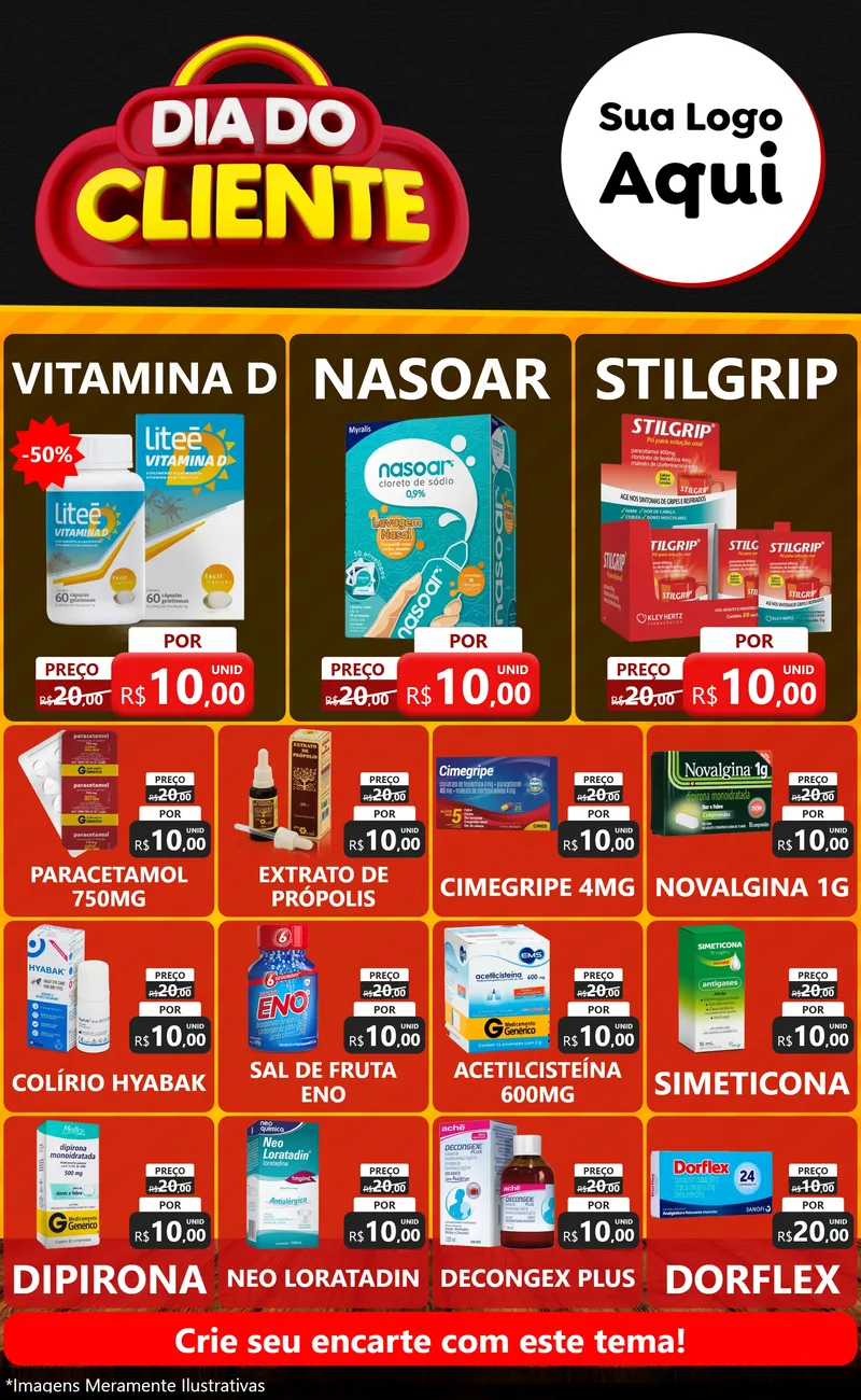 Modelo de Encarte para Encarte Grande com o tema Dia do Cliente para Farmácia