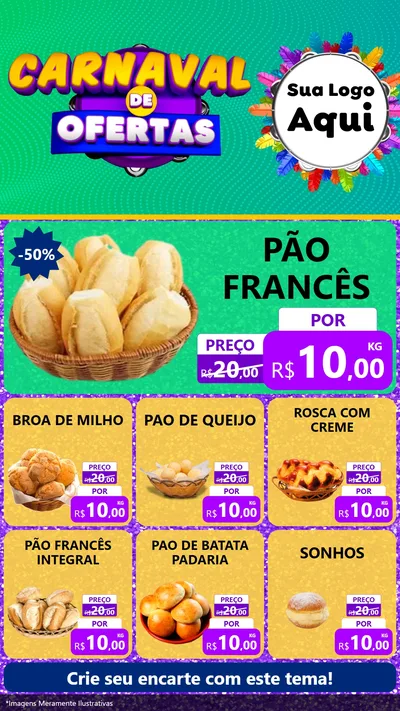 Modelo de Rede Social para Stories com o tema Carnaval de Ofertas para Padaria