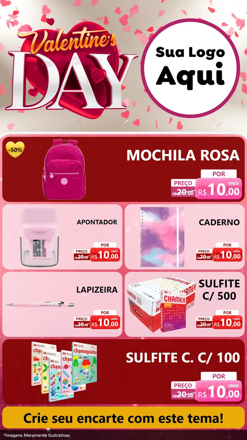 Modelo de TV para TV Vertical com o tema Valentine's Day para Papelaria