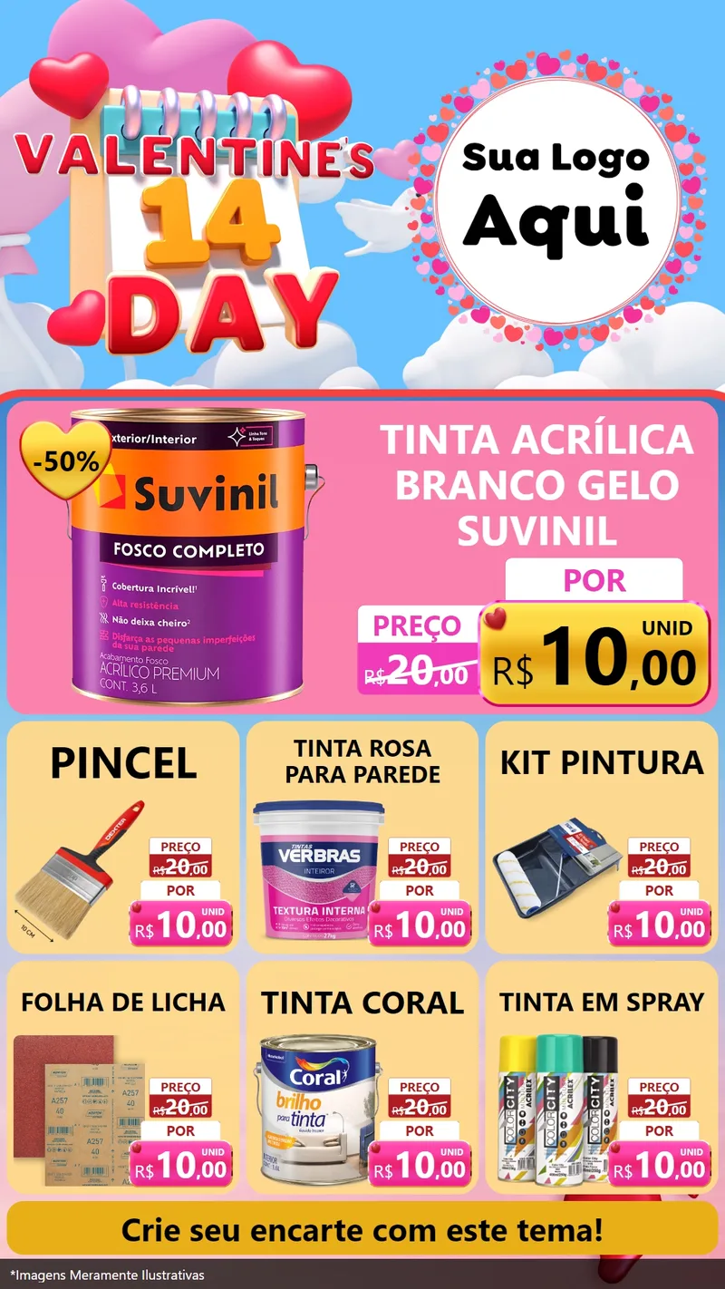 Modelo de Rede Social para Stories com o tema Valentine's Day para Tintas e Ferramentas
