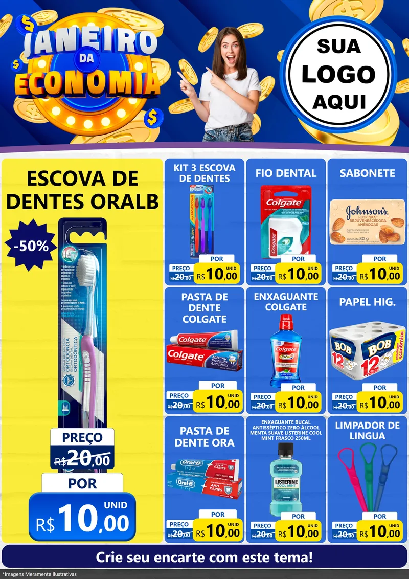 Modelo de Encarte para Encarte A4 Vertical com o tema Janeiro da Economia para Higiene Pessoal