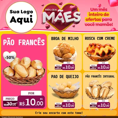 Modelo de Rede Social para Feed Facebook com o tema Mês das Mães para Padaria