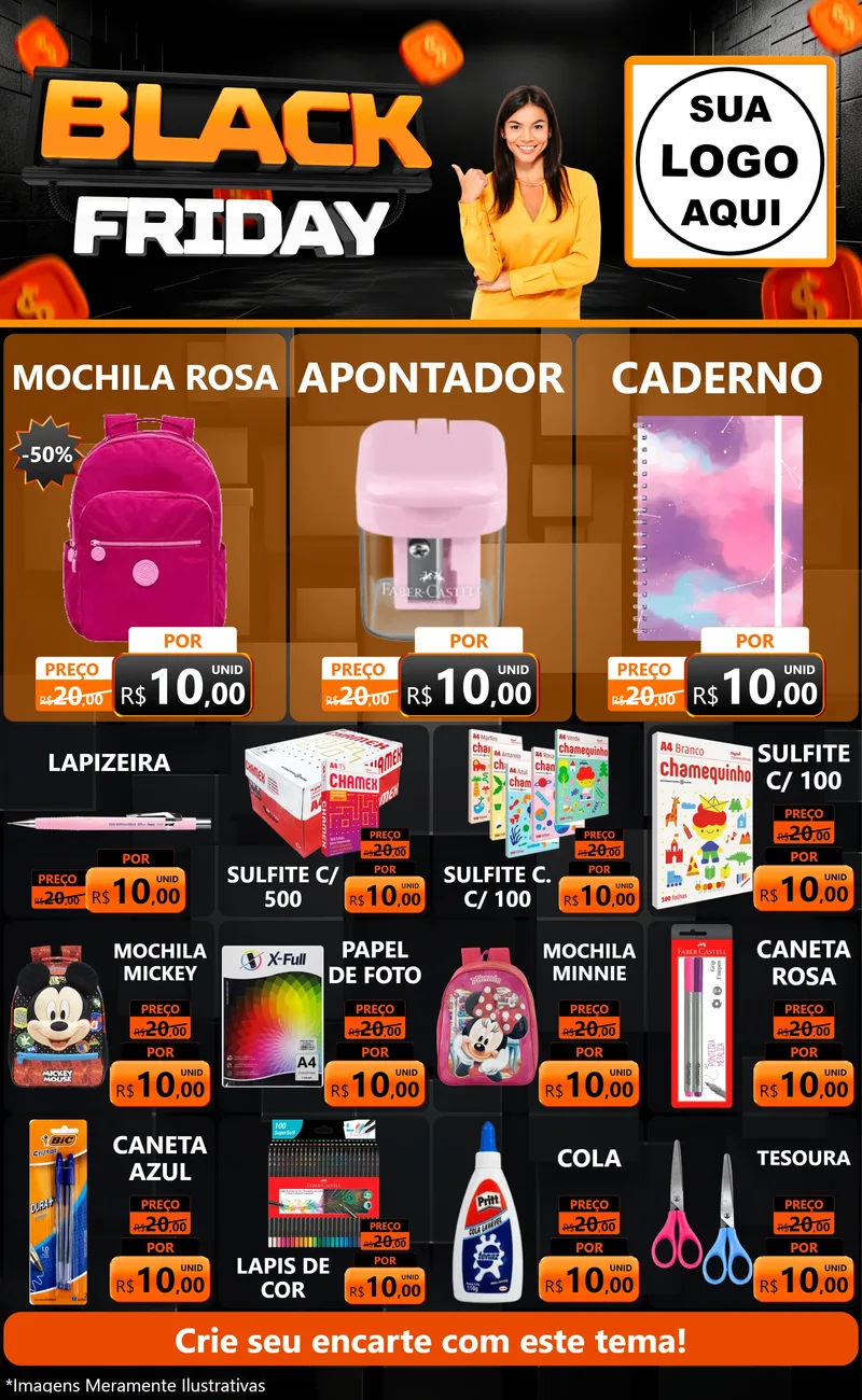 Modelo de Encarte para Encarte Grande com o tema Black Friday para Papelaria