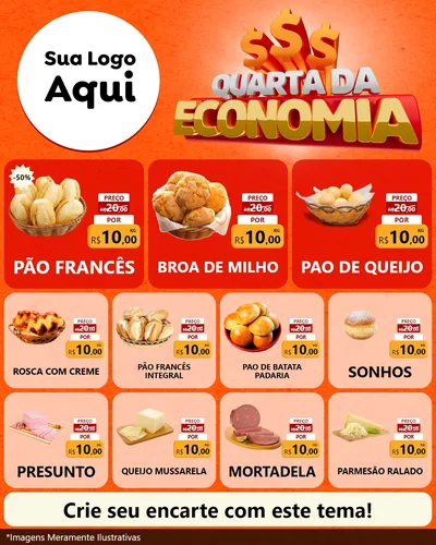 Modelo de Rede Social para Feed Instagram com o tema Quarta da Economia para Padaria