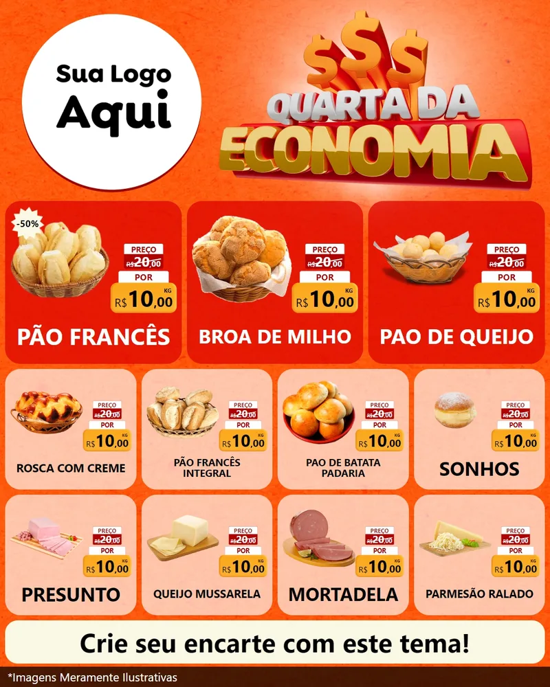 Modelo de Rede Social para Feed Instagram com o tema Quarta da Economia para Padaria