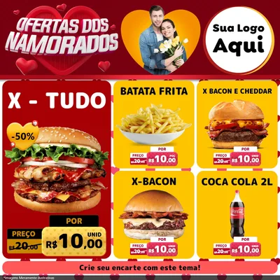 Modelo de Rede Social para Feed Facebook com o tema Ofertas Dos Namorados para Hamburgueria