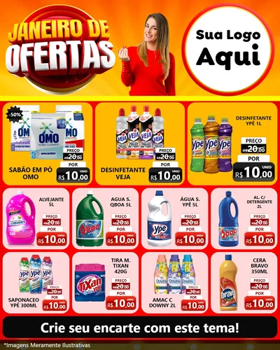 Modelo de Rede Social para Feed Instagram com o tema Janeiro de Ofertas para Produtos de Limpeza