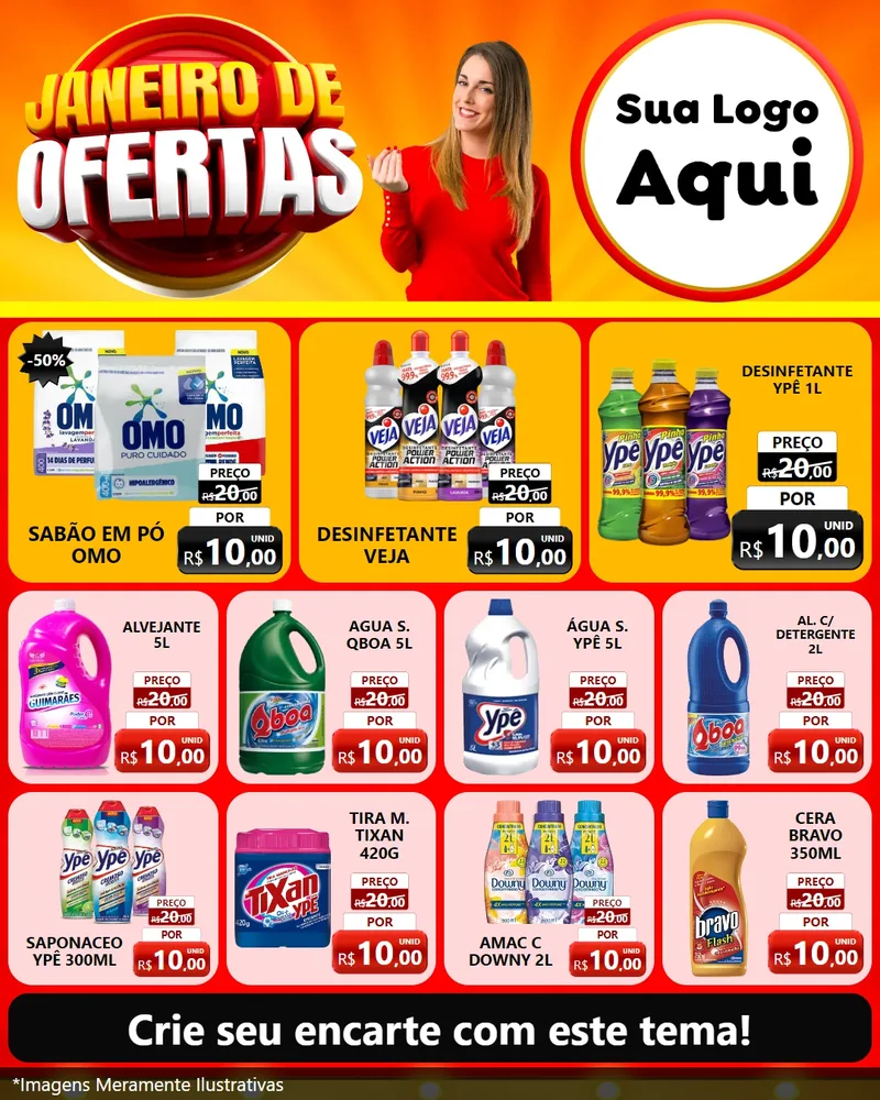 Modelo de Rede Social para Feed Instagram com o tema Janeiro de Ofertas para Produtos de Limpeza