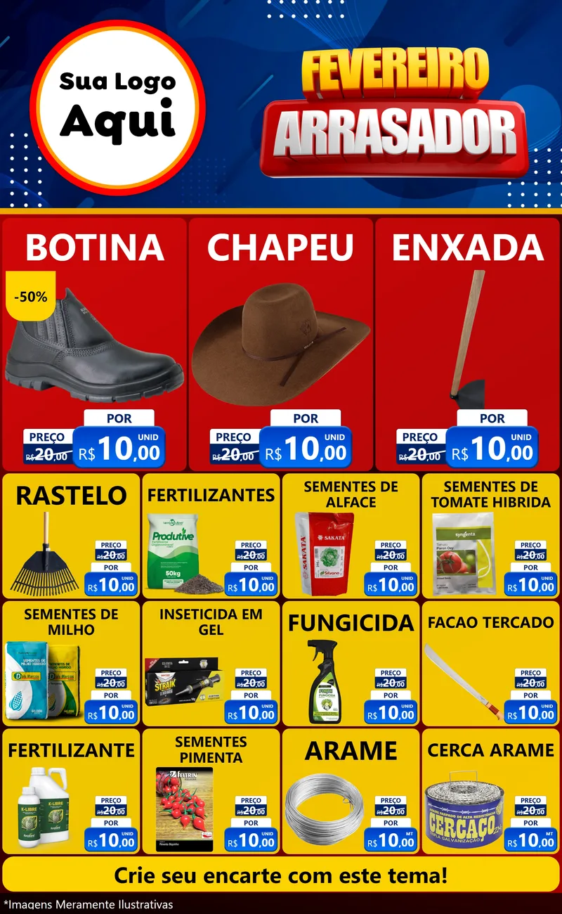 Modelo de Encarte para Encarte Grande com o tema Fevereiro Arrasador para Agropecuária