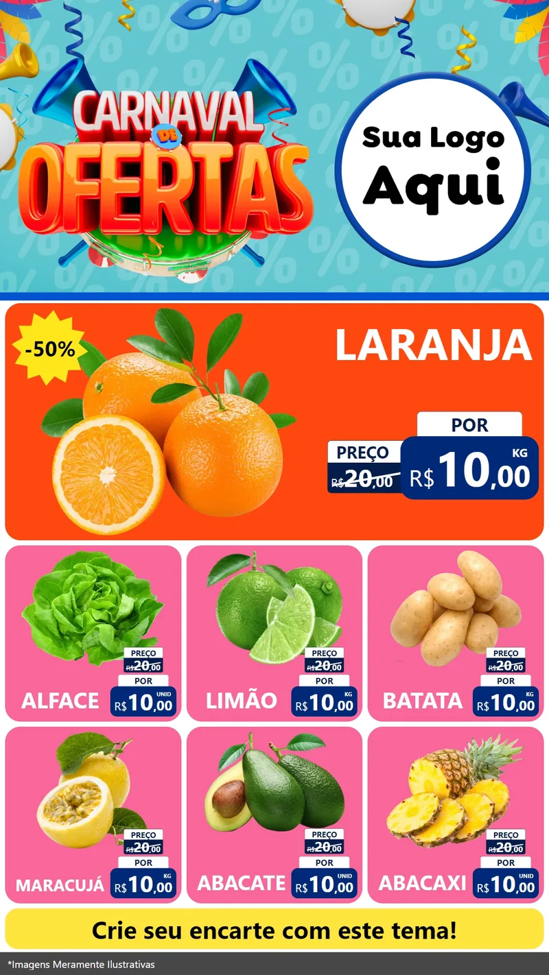 Modelo de Rede Social para Stories com o tema Carnaval de Ofertas para Hortifrúti