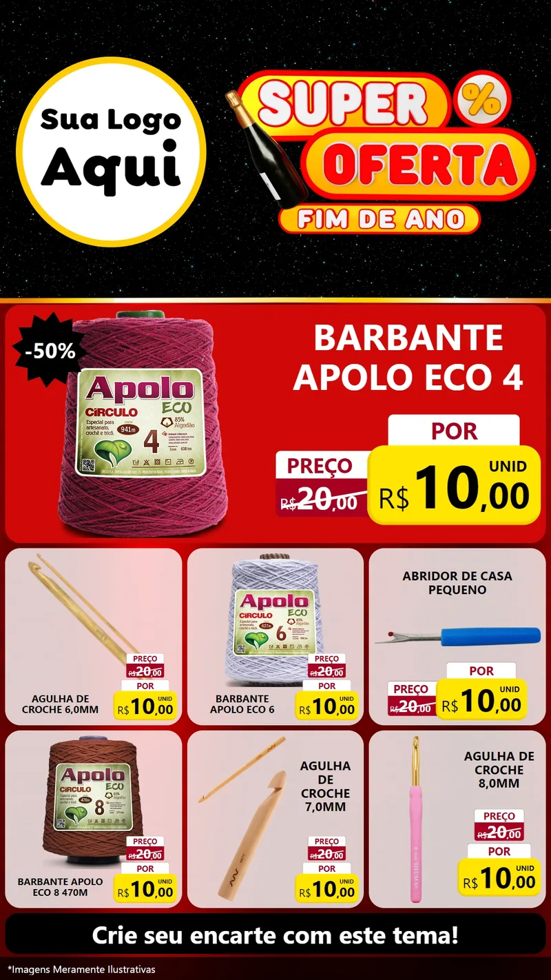 Modelo de Rede Social para Stories com o tema Super Oferta Fim de Ano para Armarinho e Aviamentos