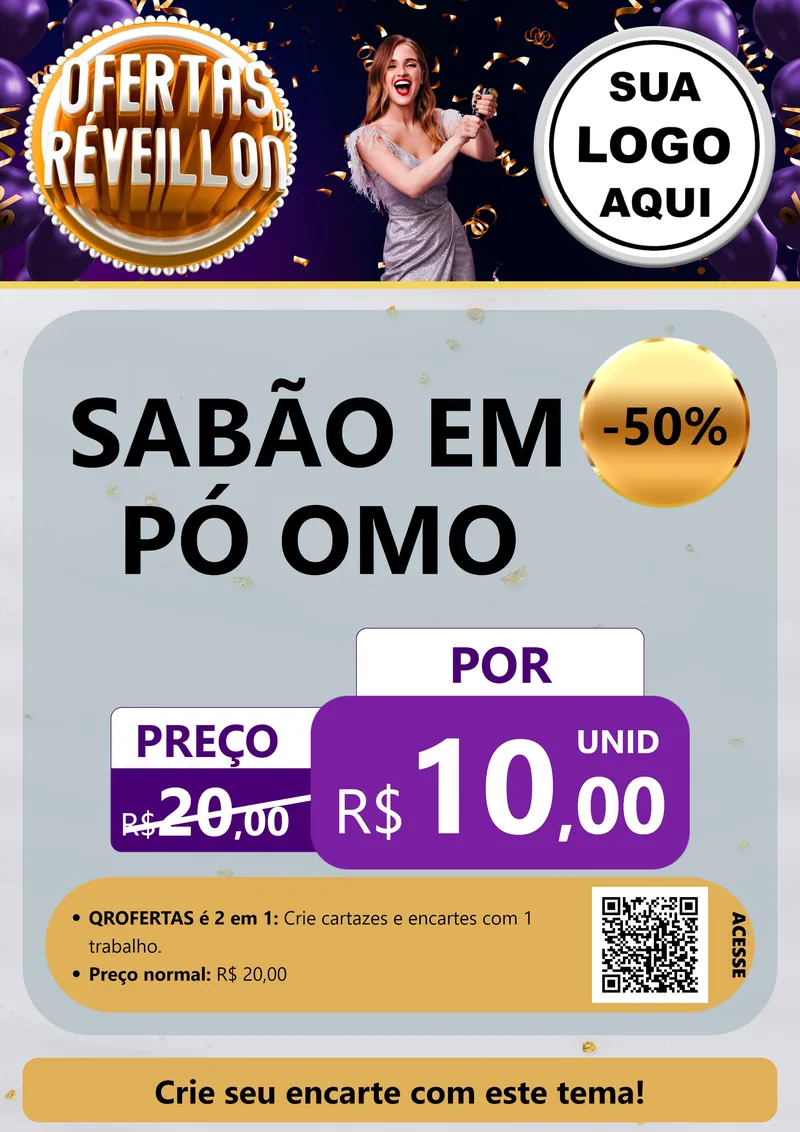 Modelo de Cartaz para Cartaz A4 Vertical com o tema Ofertas de Réveillon para Produtos de Limpeza
