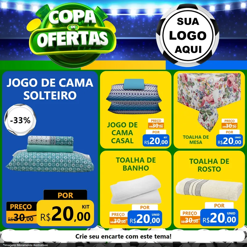 Modelo de Rede Social para Feed Facebook com o tema Copa de Ofertas para Cama, Mesa e Banho