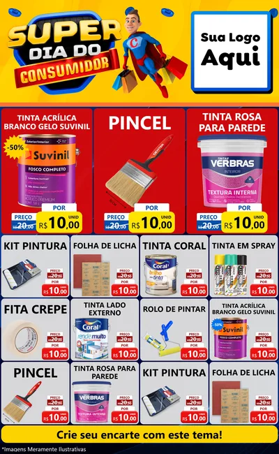 Modelo de Encarte para Encarte Grande com o tema Super Dia do Consumidor para Tintas e Ferramentas