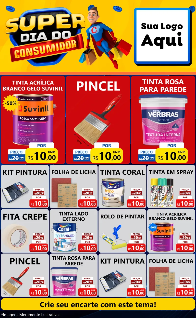 Modelo de Encarte para Encarte Grande com o tema Super Dia do Consumidor para Tintas e Ferramentas