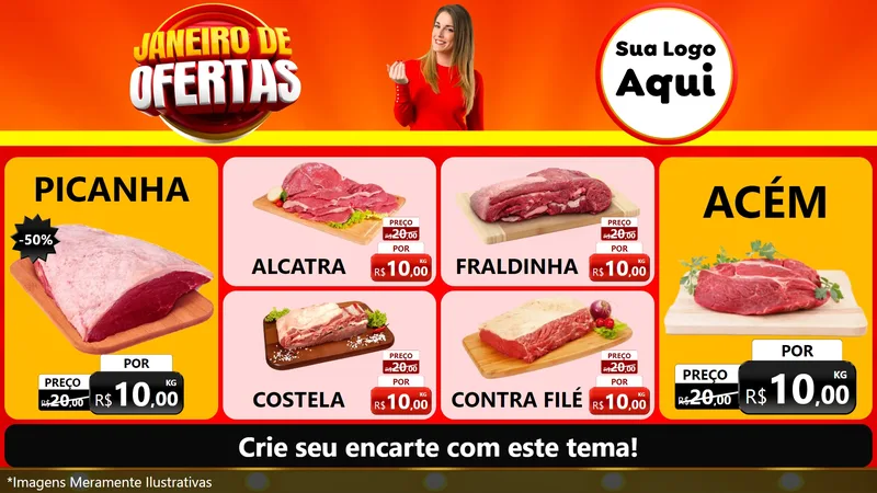 Modelo de TV para TV Horizontal com o tema Janeiro de Ofertas para Açougue