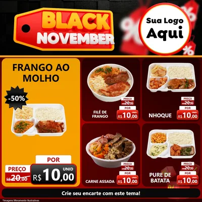 Modelo de Rede Social para Feed Facebook com o tema Black November para Restaurante