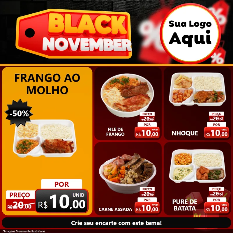 Modelo de Rede Social para Feed Facebook com o tema Black November para Restaurante