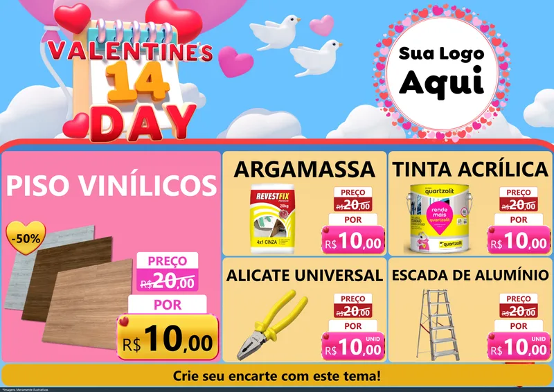 Modelo de Encarte para Encarte A4 Horizontal com o tema Valentine's Day para Material para Construção