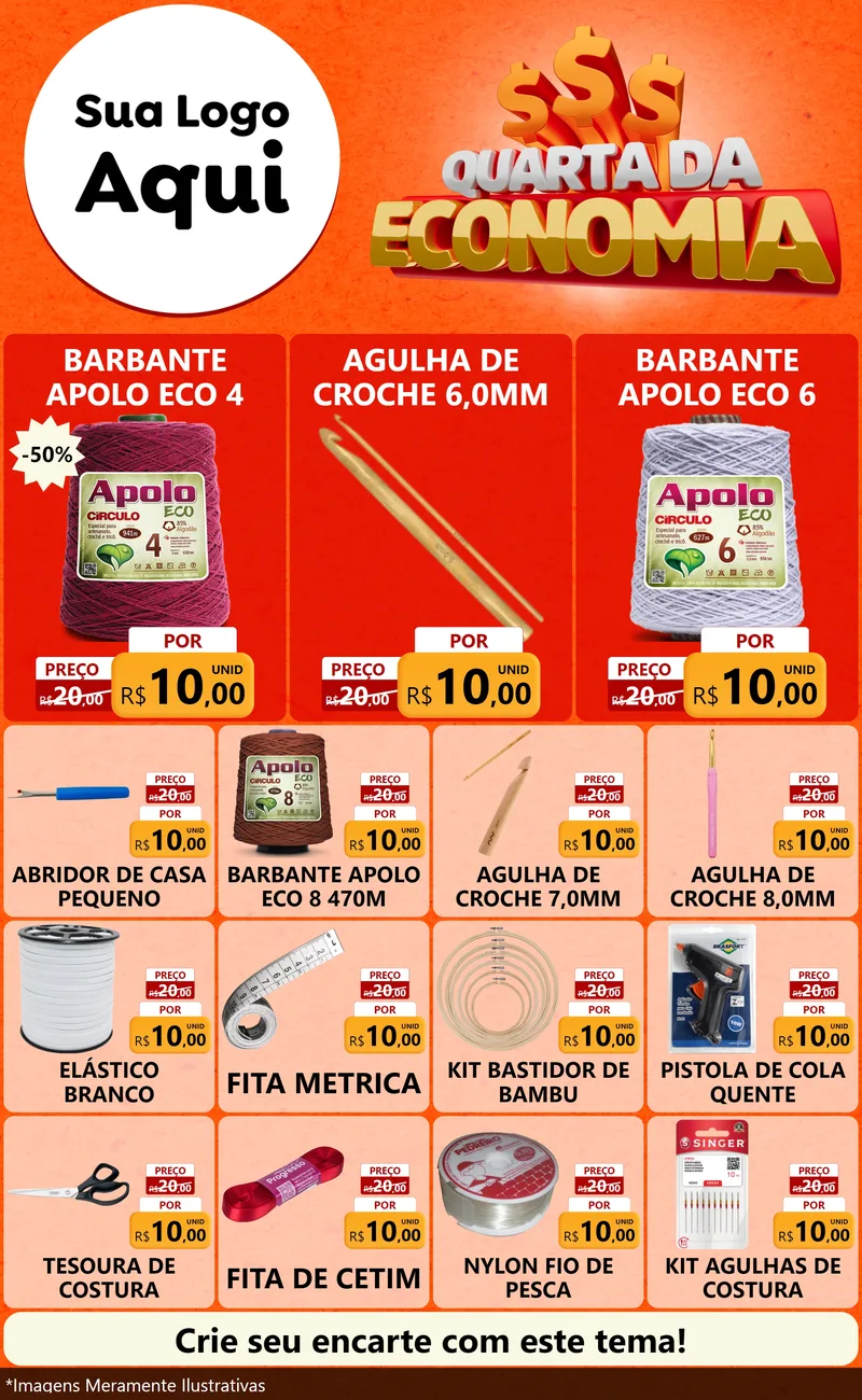 Modelo de Encarte para Encarte Grande com o tema Quarta da Economia para Armarinho e Aviamentos