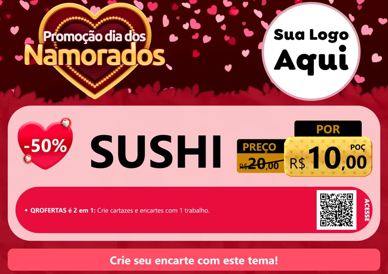 Modelo de Cartaz para Cartaz A4 Horizontal com o tema Promoção Dia Dos Namorados para Comida japonesa