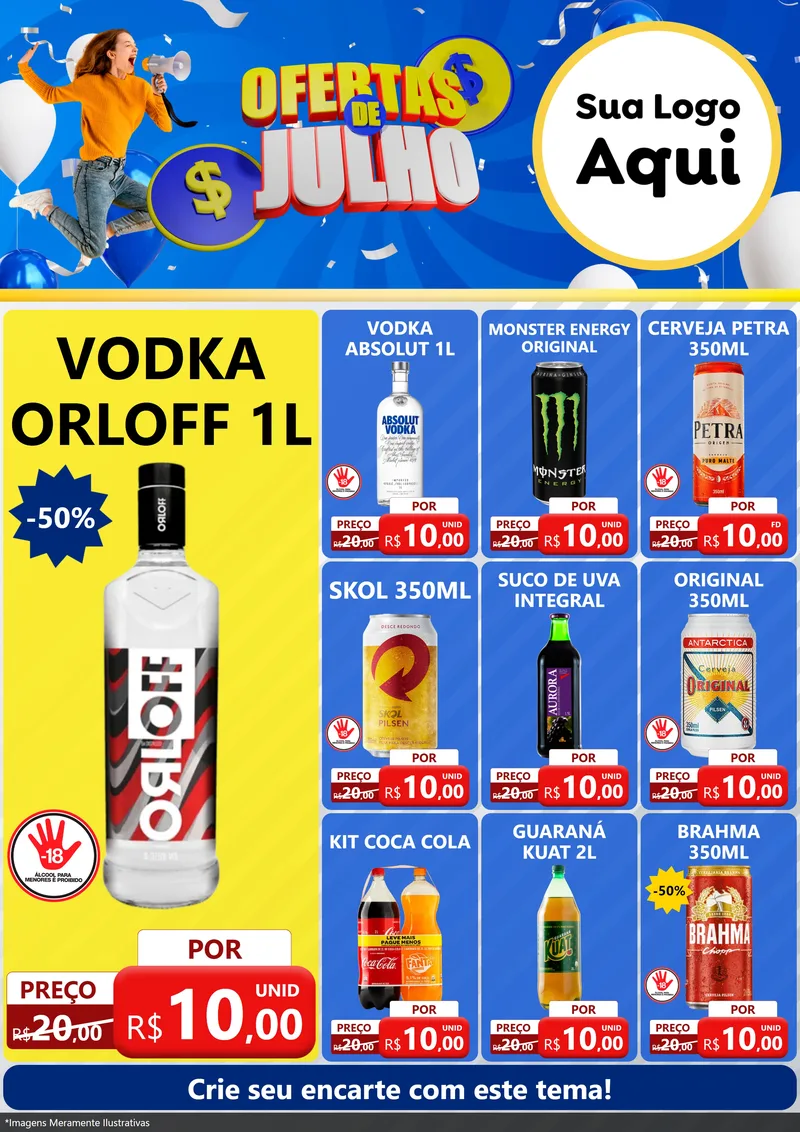 Modelo de Encarte para Encarte A4 Vertical com o tema Ofertas de Julho para Distribuidora de bebidas