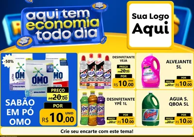 Modelo de Encarte para Encarte A4 Horizontal com o tema Aqui Tem Economia Todo Dia para Produtos de Limpeza