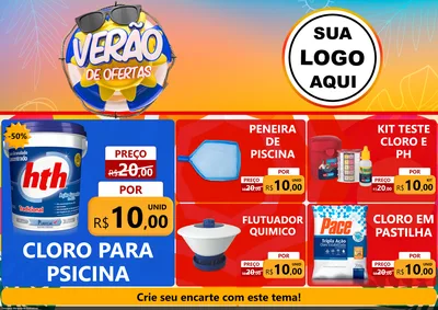 Modelo de Encarte para Encarte A4 Horizontal com o tema Verão de Ofertas para Produtos para Piscina