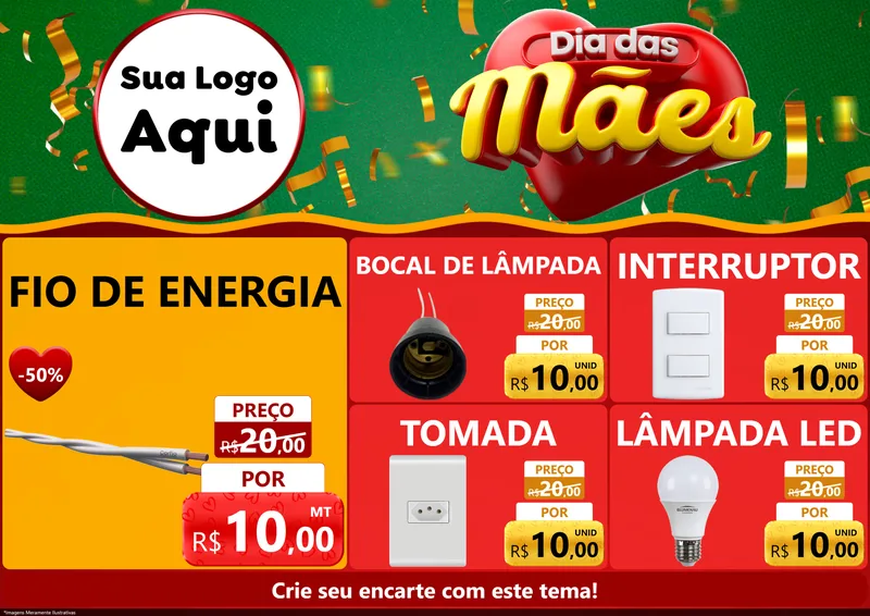 Modelo de Encarte para Encarte A4 Horizontal com o tema Dia das Mães para Materiais Elétricos
