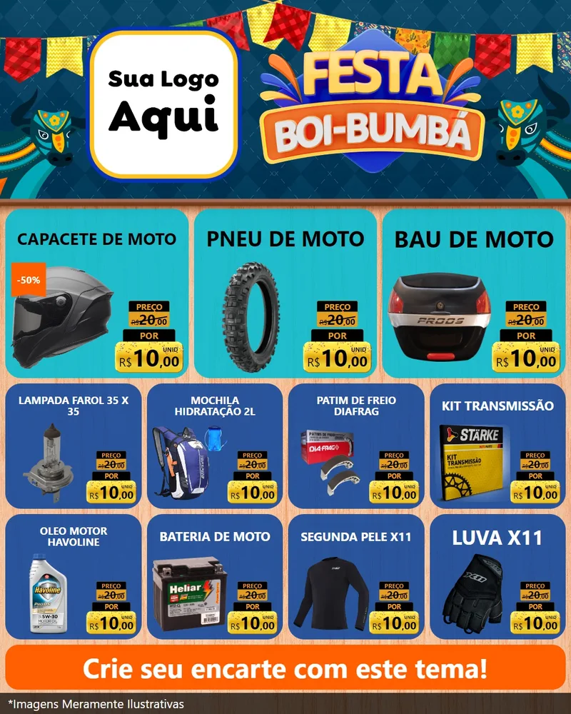 Modelo de Rede Social para Feed Instagram com o tema Festa Boi Bumbá para Moto peças