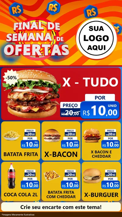 Modelo de Rede Social para Stories com o tema Final de Semana de Ofertas para Hamburgueria