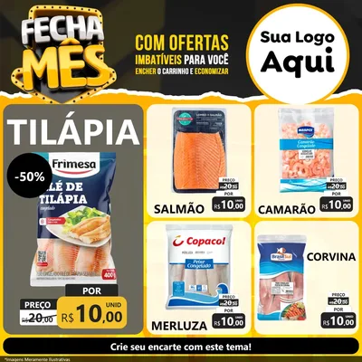 Modelo de Rede Social para Feed Facebook com o tema Fecha Mês para Peixaria