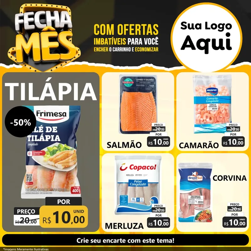 Modelo de Rede Social para Feed Facebook com o tema Fecha Mês para Peixaria