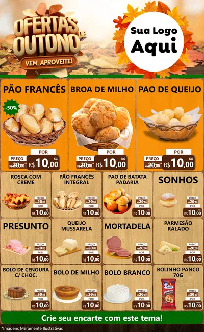 Modelo de Encarte para Encarte Grande com o tema Ofertas de Outono - Vem, Aproveite! para Padaria
