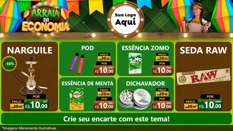 Modelo de TV para TV Horizontal com o tema Arraiá de Economia para Tabacaria