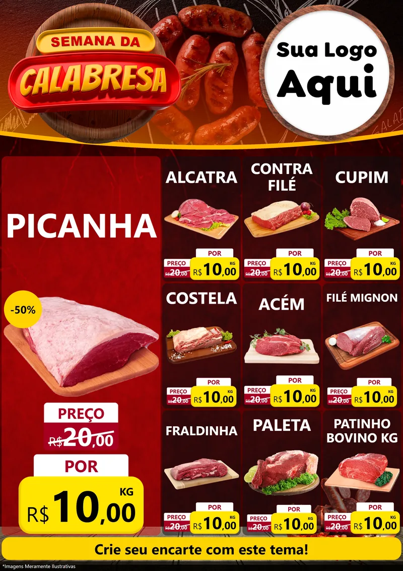 Modelo de Encarte para Encarte A4 Vertical com o tema Semana da Calabresa para Açougue