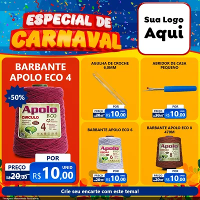 Modelo de Rede Social para Feed Facebook com o tema Especial de Carnaval para Armarinho e Aviamentos