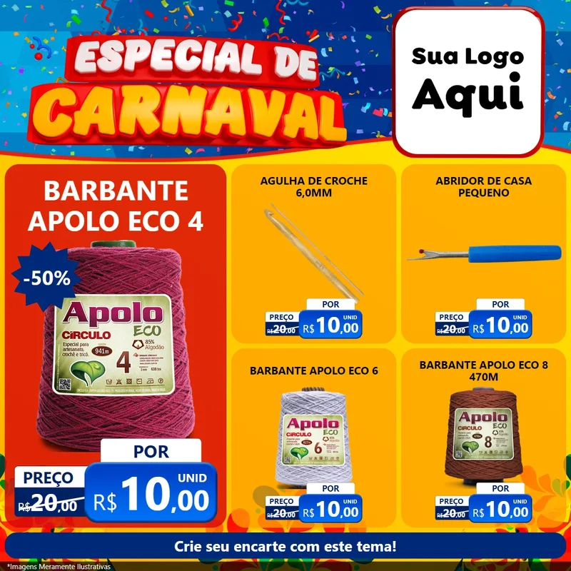 Modelo de Rede Social para Feed Facebook com o tema Especial de Carnaval para Armarinho e Aviamentos