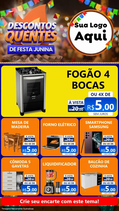 Modelo de Rede Social para Stories com o tema Descontos Quentes de Festa Junina para Móveis e Eletro