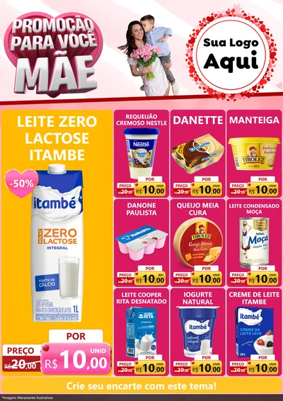 Modelo de Encarte para Encarte A4 Vertical com o tema Promoção Para Você Mãe para Frios e Laticínios