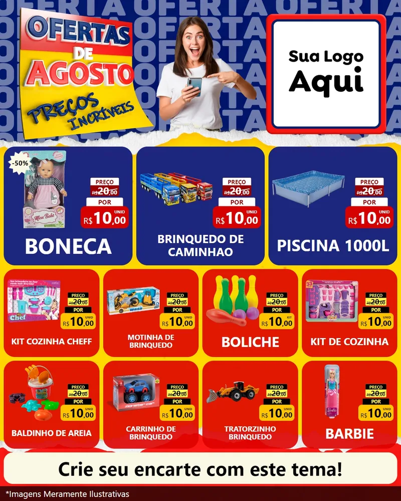 Modelo de Rede Social para Feed Instagram com o tema Ofertas de Agosto - Preços Incríveis para Brinquedos