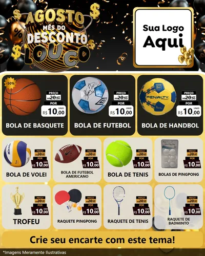 Modelo de Rede Social para Feed Instagram com o tema Agosto Mês do Desconto Louco para Artigos Esportivos