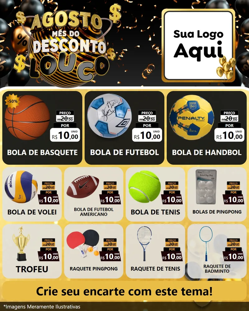 Modelo de Rede Social para Feed Instagram com o tema Agosto Mês do Desconto Louco para Artigos Esportivos