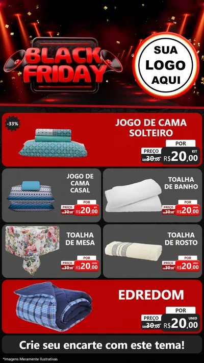 Modelo de TV para TV Vertical com o tema Black Friday para Cama, Mesa e Banho